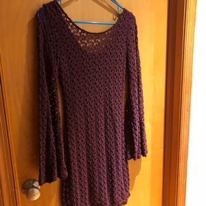 Free People Body Con Crochet Bell Sleeve Dress